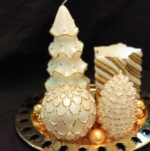 JC Penny Gilded Candle Garden Gold and White